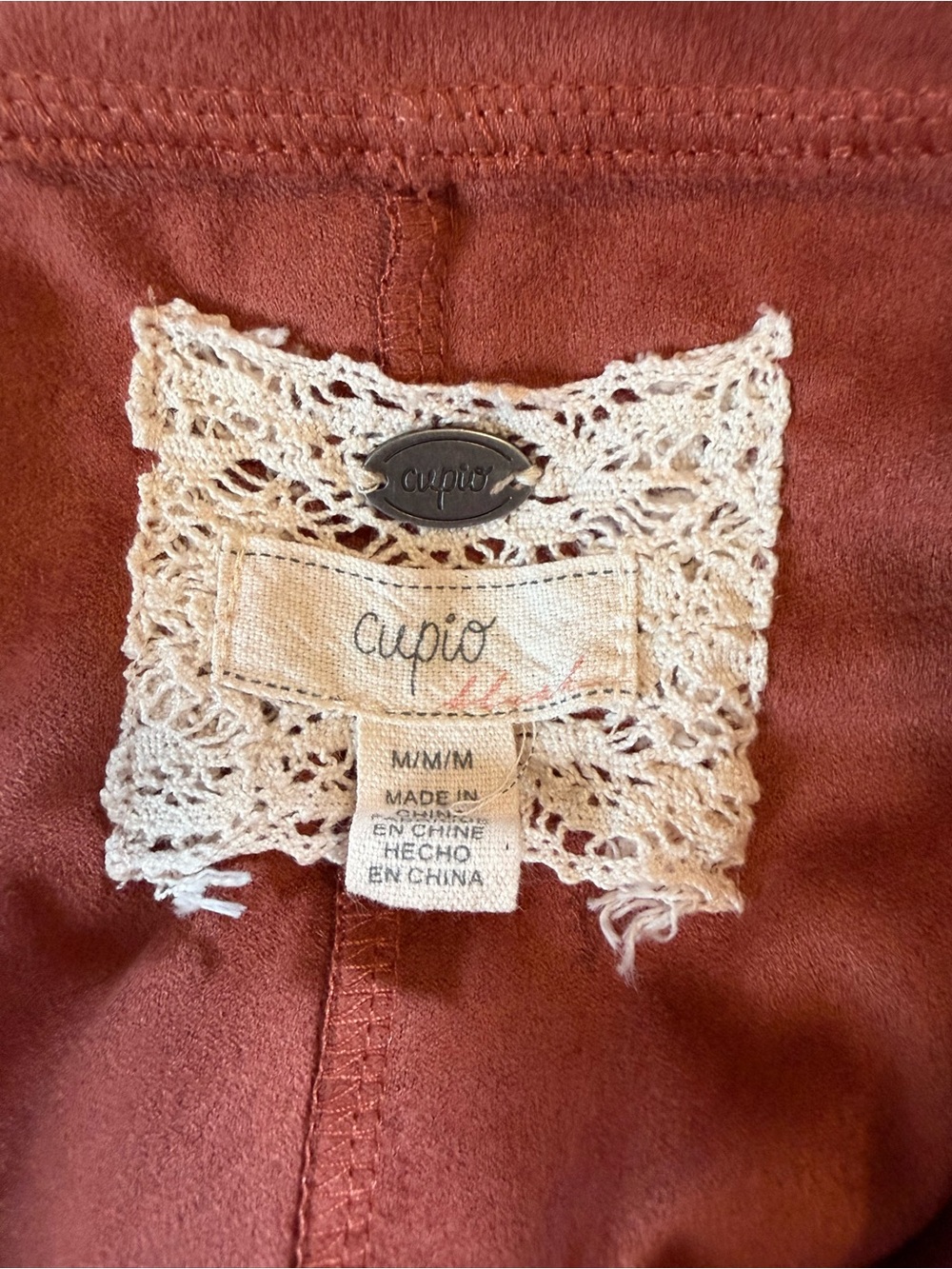 Cupio Faux Suede Lace Up V Neck Medium - Picture 2 of 4